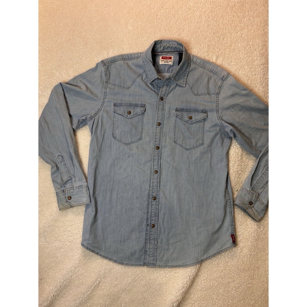 Wrangler Mens Long Sleeve Denim Western Shirt Light Wash Size M